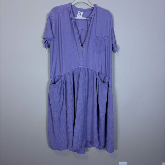 Free People Beach Purple Gauze Short Sleeve Oversized Dress XS - Picture 1 of 9